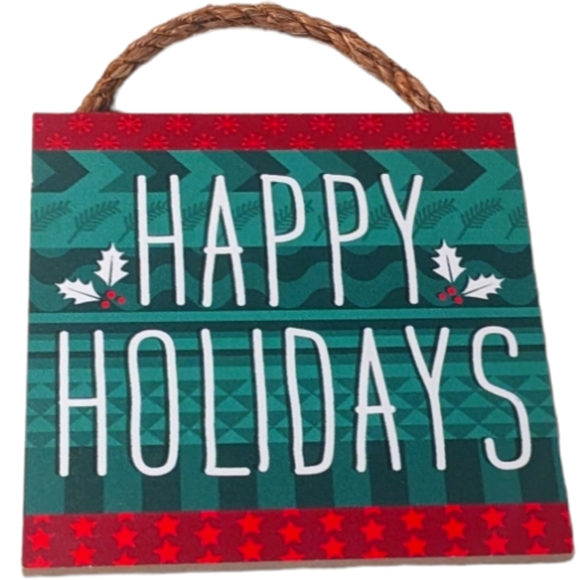 Wincraft Other - Wincraft Red & Green Happy Holidays Mini Wooden Plaque Sign with Rope Hanger NWT